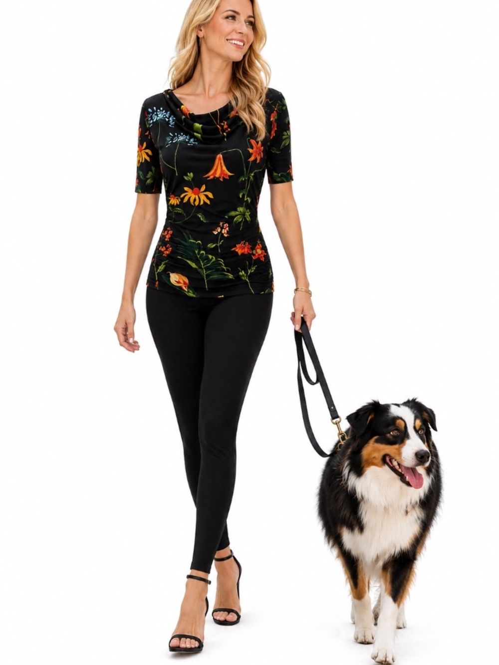 Ann Taylor Top SP Black Tropical Print